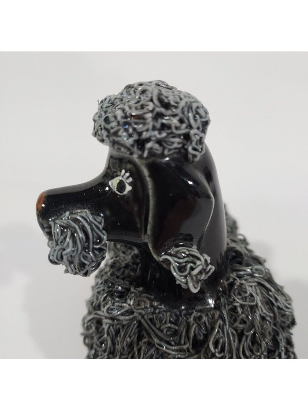 MCM Spaghetti Poodle Standing Dog Figurine Black Base Gray Fur 1950's - Picture 9 of 14